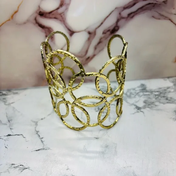 Gas Bijoux Hammered Gold Plated Olympie Circles Rings Cuff